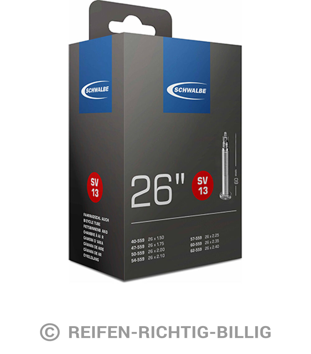 SCHWALBE SCHLAUCH 13SV 40//62-559 PRESTA VENTIL 26Zoll SV13 Schwarz Fahrrad