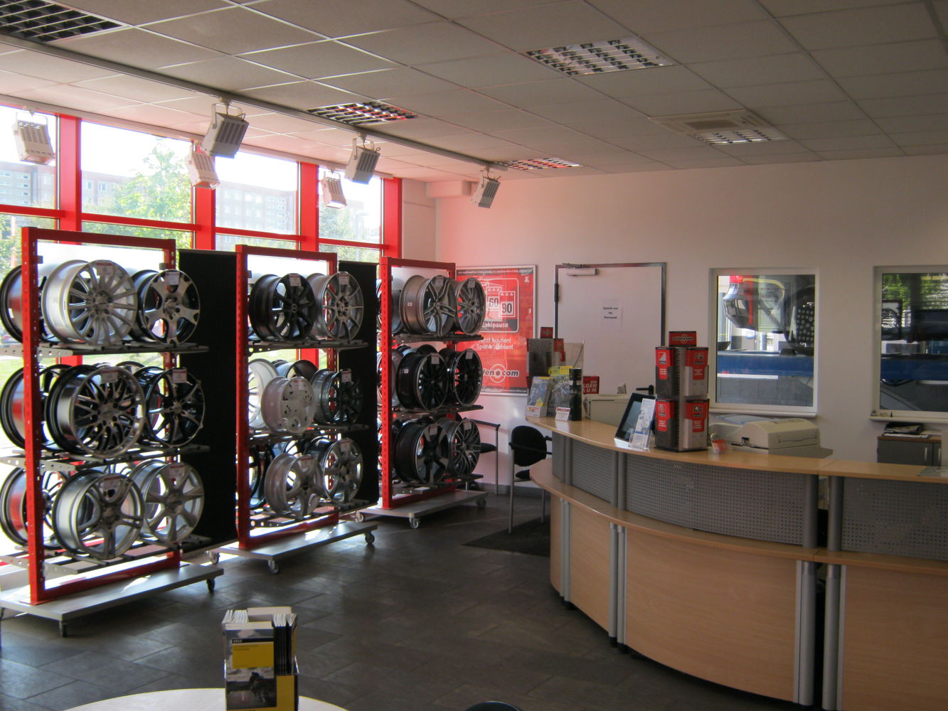 Reception area and rims showroom